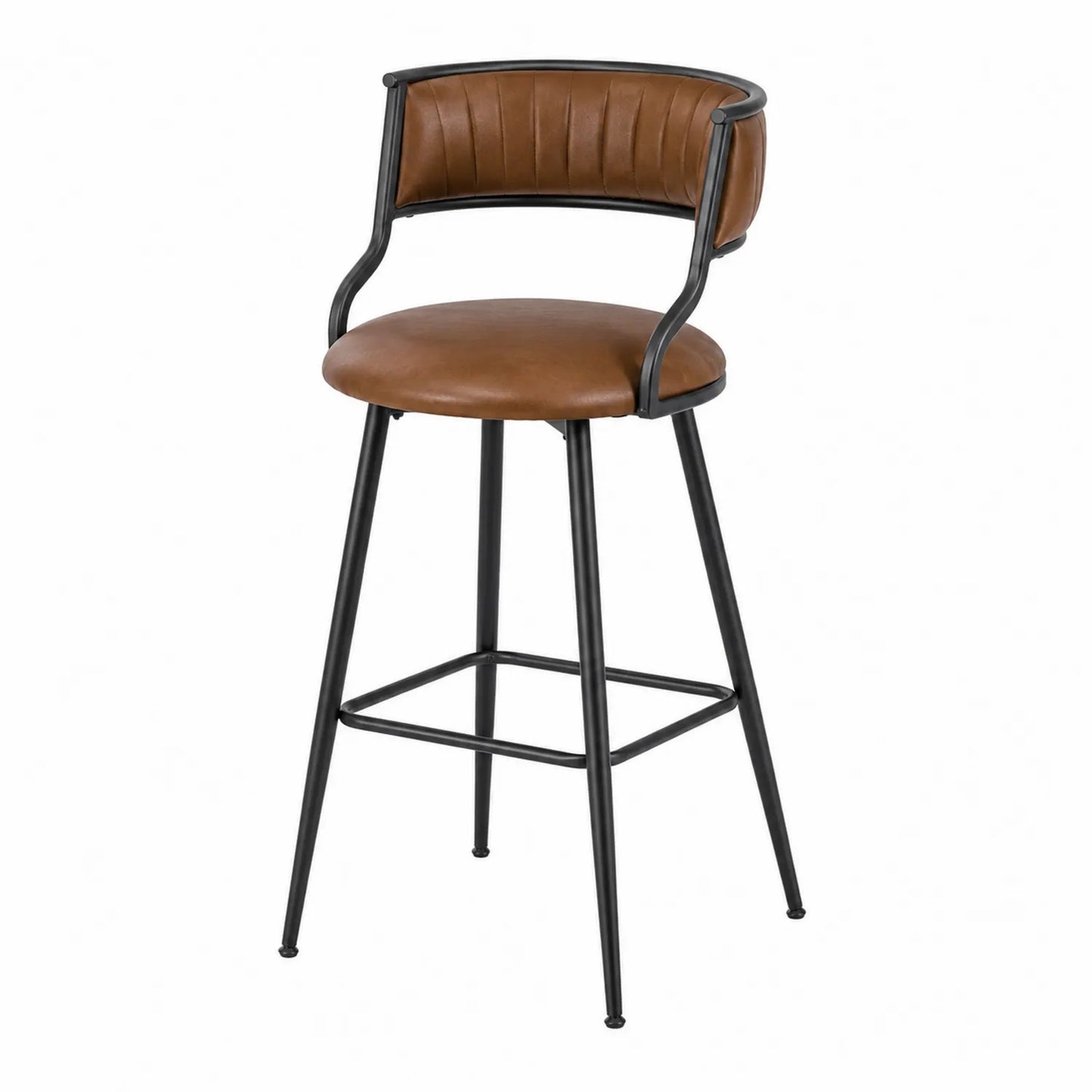 Taburete de bar de piel sintética marrón y metal negro