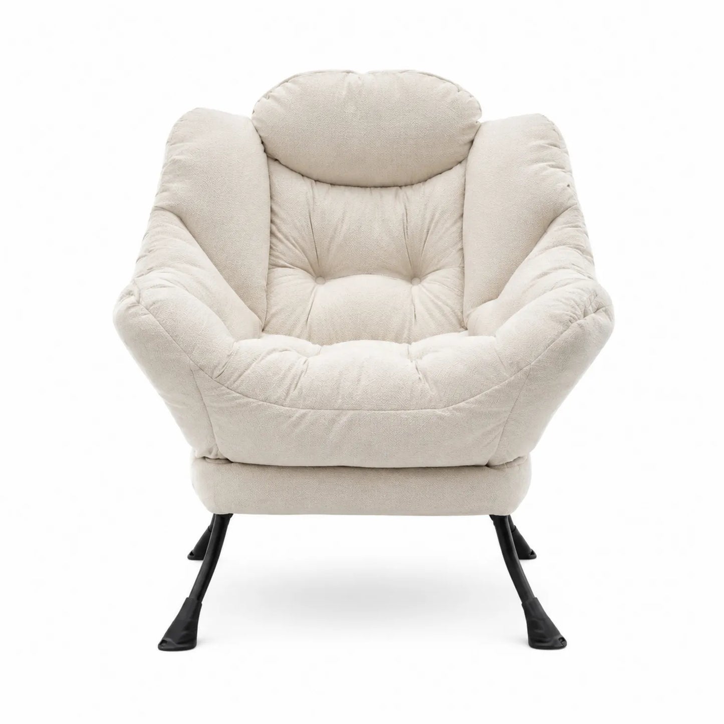 Sillón de tela de poliéster beige con patas de metal negro