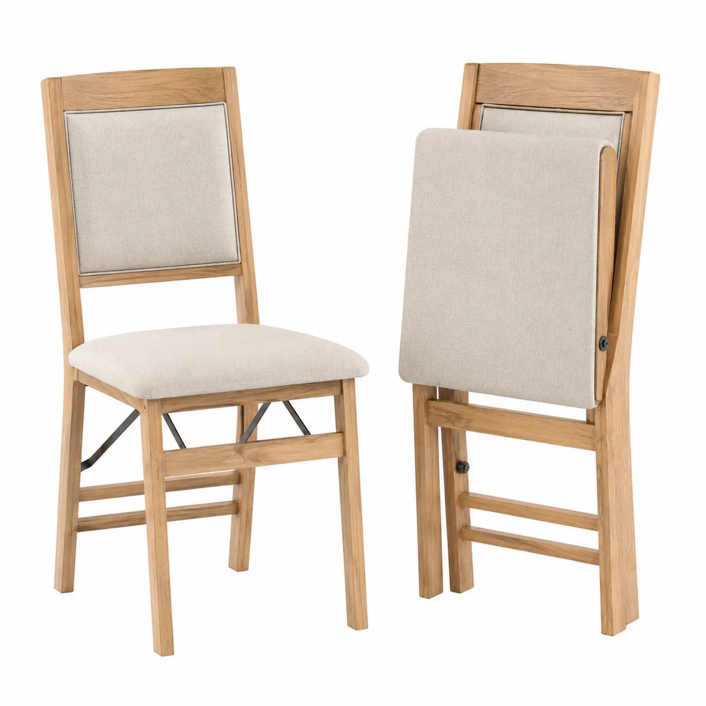 Conjunto de 2 sillas plegables de madera y metal tapizado en beige