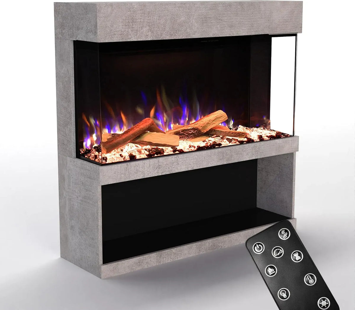 PR17 Stand-Elektrokamin, Kaminofen, Heizung, elektrischer Kamin, 130x131x40cm, 1500 W, Timer, 3D-Optik, Wärmefunktion, GLOW FIRE