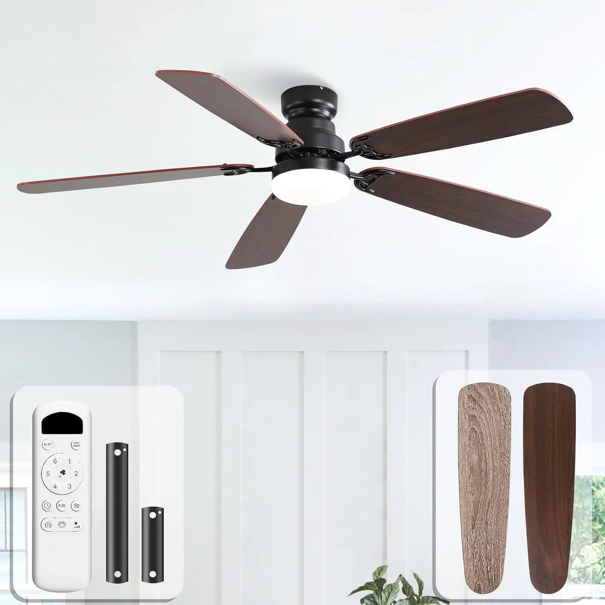 Ventilator, 132 cm, Ventilator zur Luftzirkulation, Sofucor Deckenventilator mit Beleuchtung und Fernbedienung