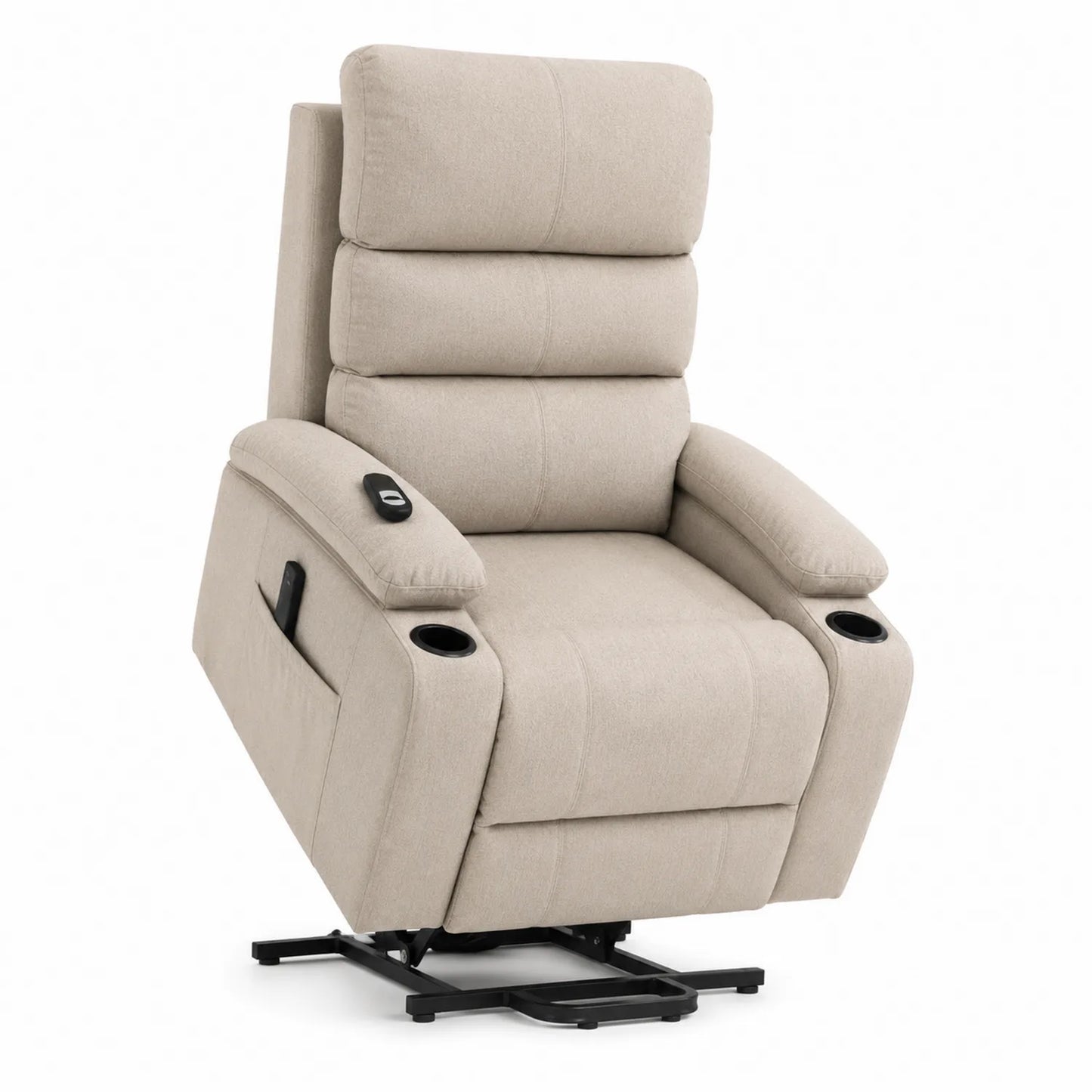 Sillón reclinable eléctrico con porta vasos y tela beige