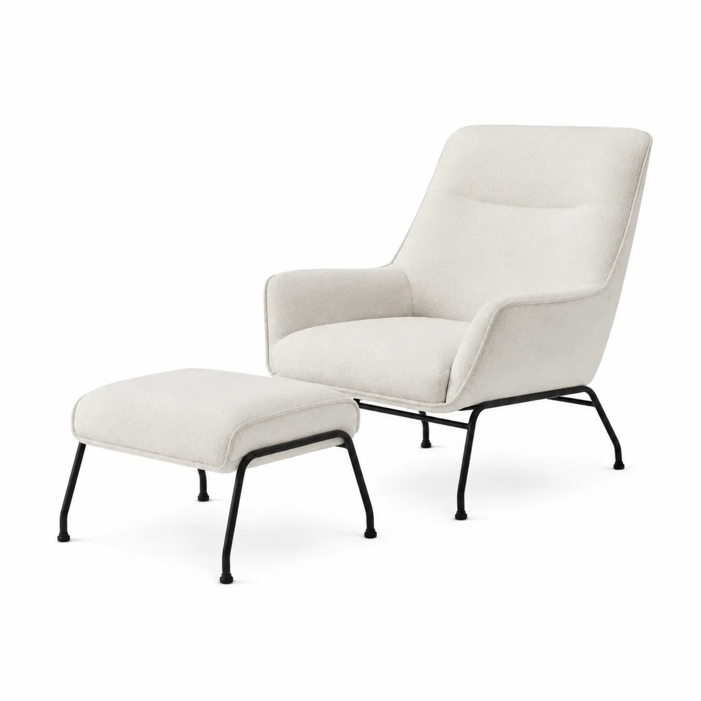 Sillón y Reposapiés de Tela Beige con Patas Metálicas