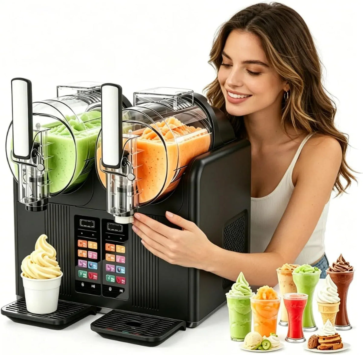 2-Liter-Doppeltank Slush-Eis-Getränke-Maker, Slush-Eis-Maschine, Slush-Eisbereiter, 430 W, für Frozen Cocktails erfor