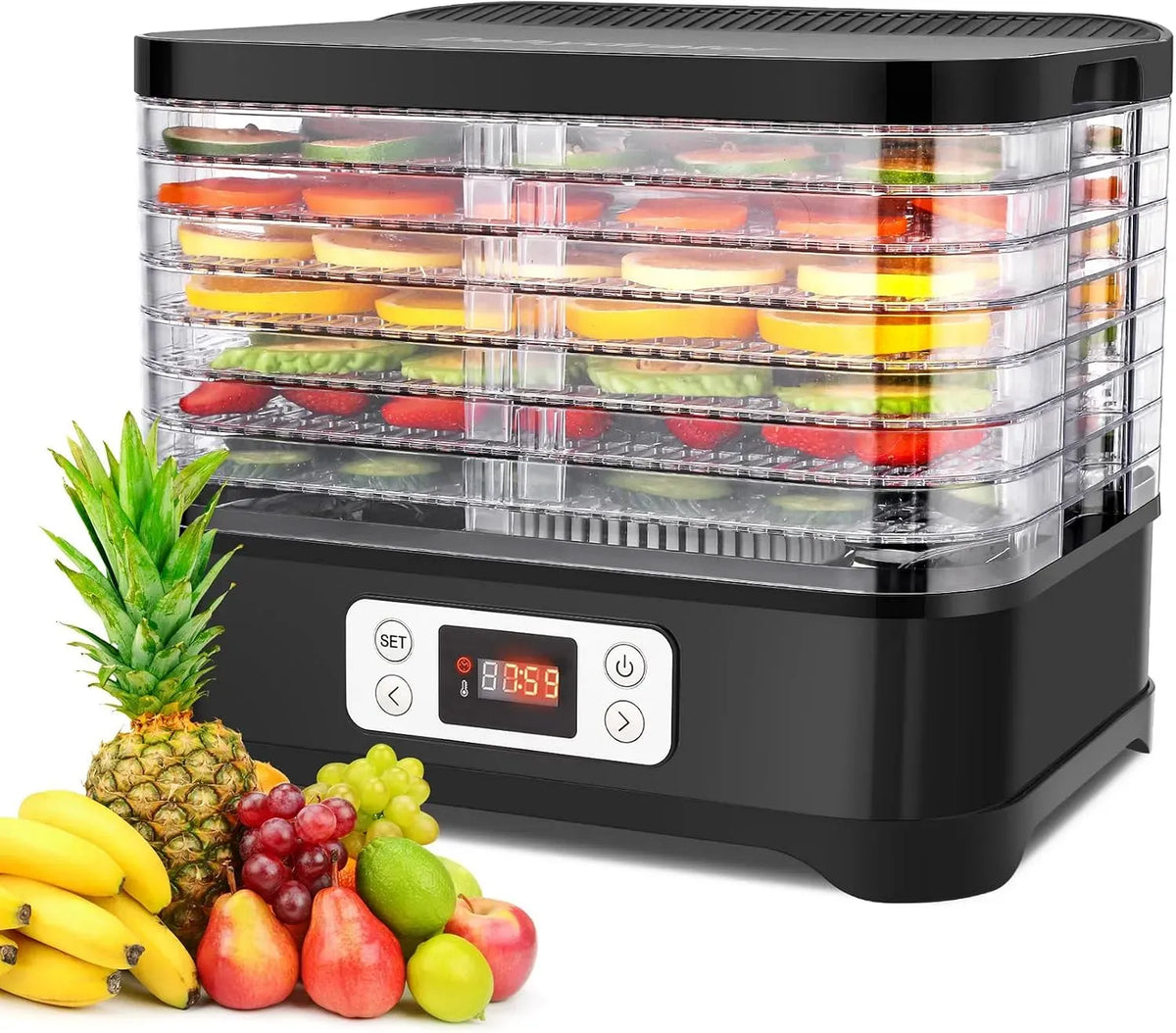 Dörrautomat, Dörrapparat, Dörrgerät, Lebensmitteltrockner, 400 W, 35 bis 70 °C, Edelstahl, für Fleisch