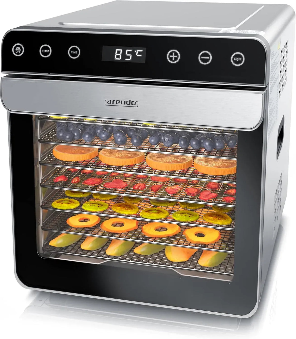 Wäschetrockner, 700 W, 35 bis 85 °C, Edelstahl, 8 Edelstahl Einlegetabletts mit insgesamt 6700 cm², Dörrautomat Edelstahl mit 8 Edelstahlgitter