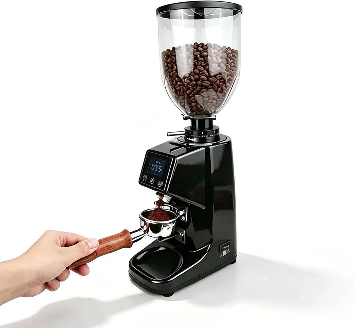 mm-Flachmahlwerk-Kaffeemühle, Kaffeebohnenmühle, Touch-Bedienung, Timer, Schwarz, Gewerbliche