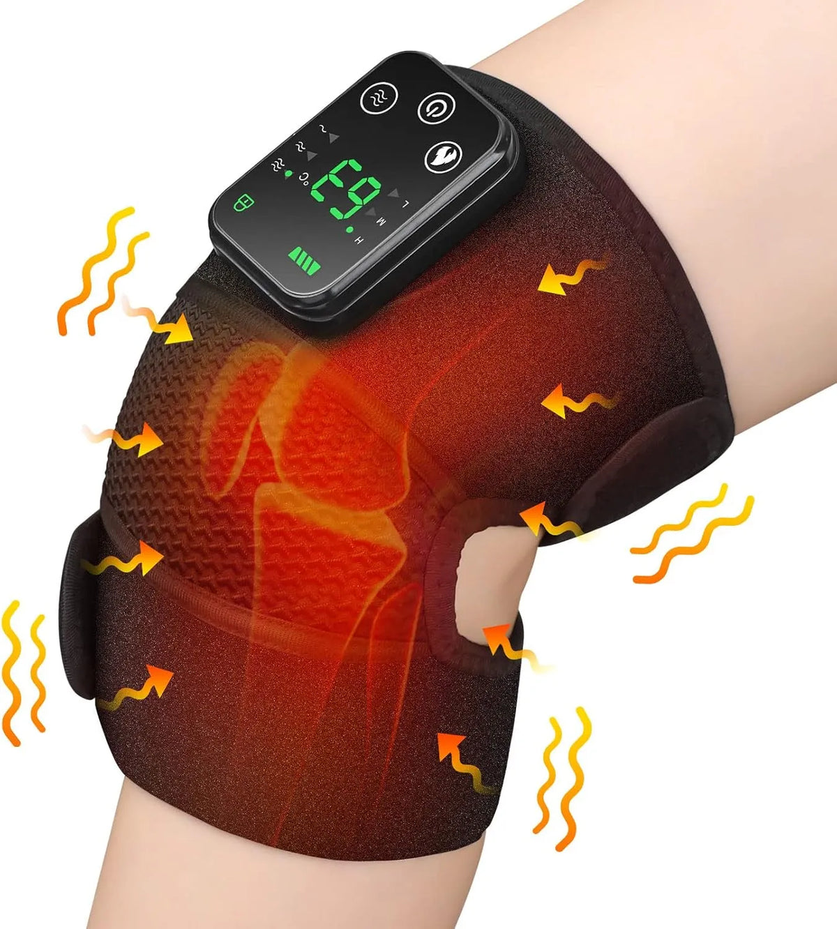 4000mAh Kniemassagegerät, Knieheizkissen, Akku, Wärmefunktion, kabellos, Schwarz, für Knie