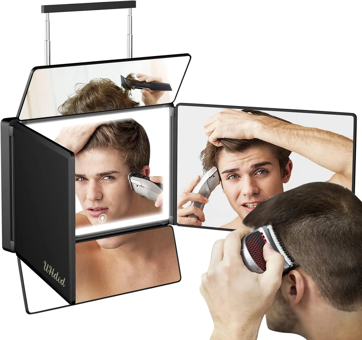 5WegeSpiegel zum Haarschneiden mit LEDLicht 360°Schminkspiegel mit verstellbaren Höhenhalterungen Friseurspiegel selbstgeschnitten Rasieren Fellpflege