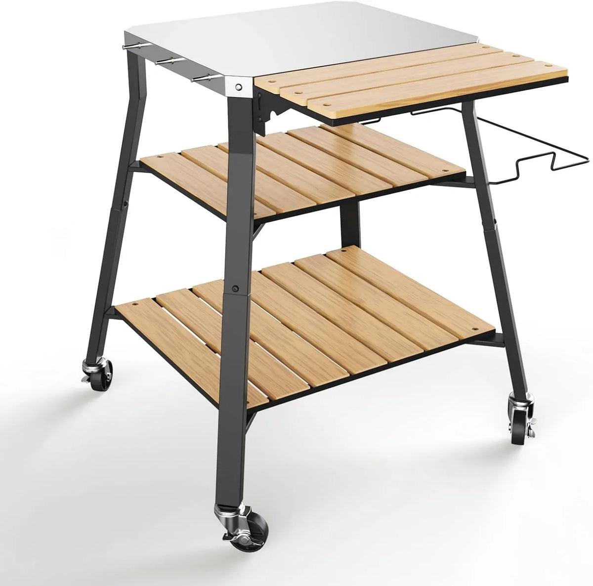 Ninja Kücheninsel-Allzweckwagen, Grillwagen, Grilltisch, Outdoor-Arbeitstisch für Grill, tragbar, Transportrollen, Edelstahl