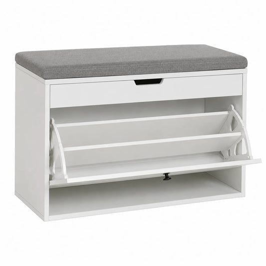 Banco de almacenamiento de madera MDF con cojín gris