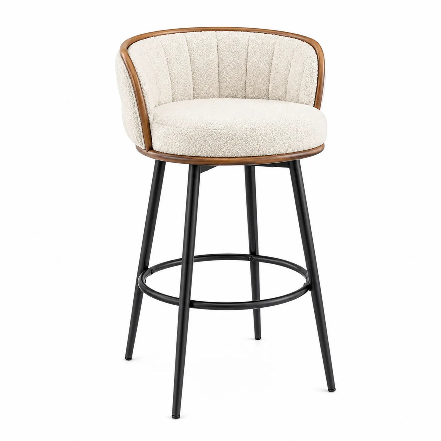 Taburete de Tela con Pata de Metal y Respaldo de Madera