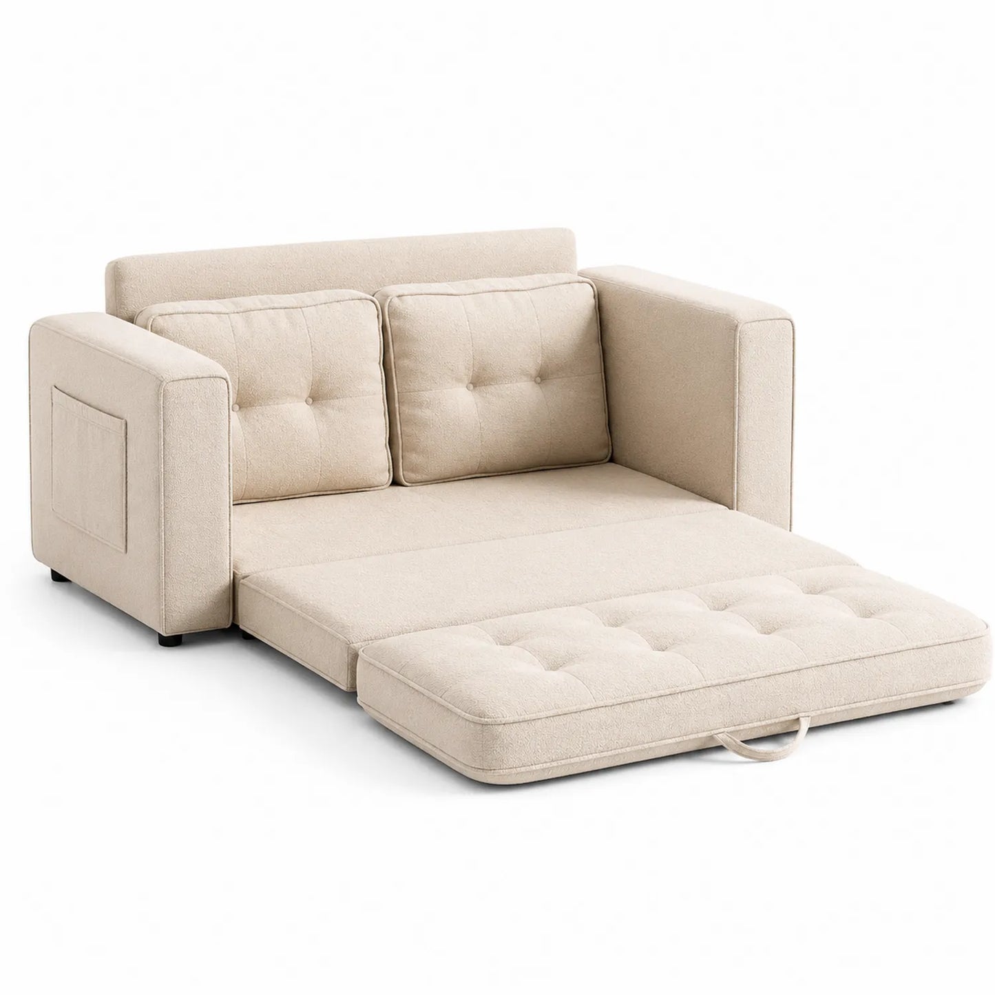 Sofá Cama 2 Plazas Madera y Poliéster Beige