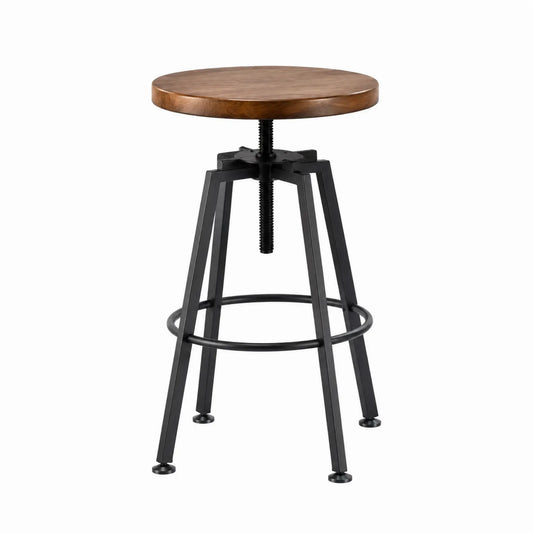 Taburete ajustable de madera y metal negro