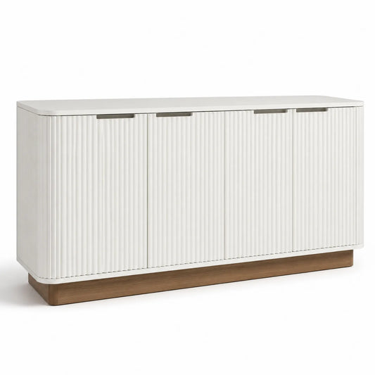 Aparador de madera y MDF blanco con 4 puertas