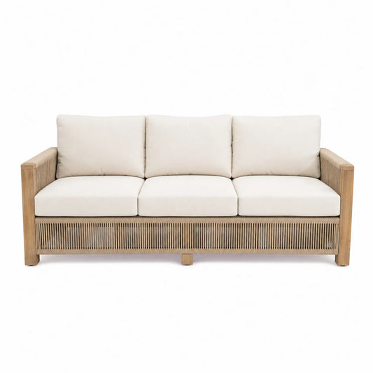 Sofá de Madera con Cojines de Poliéster Blanco 200 cm