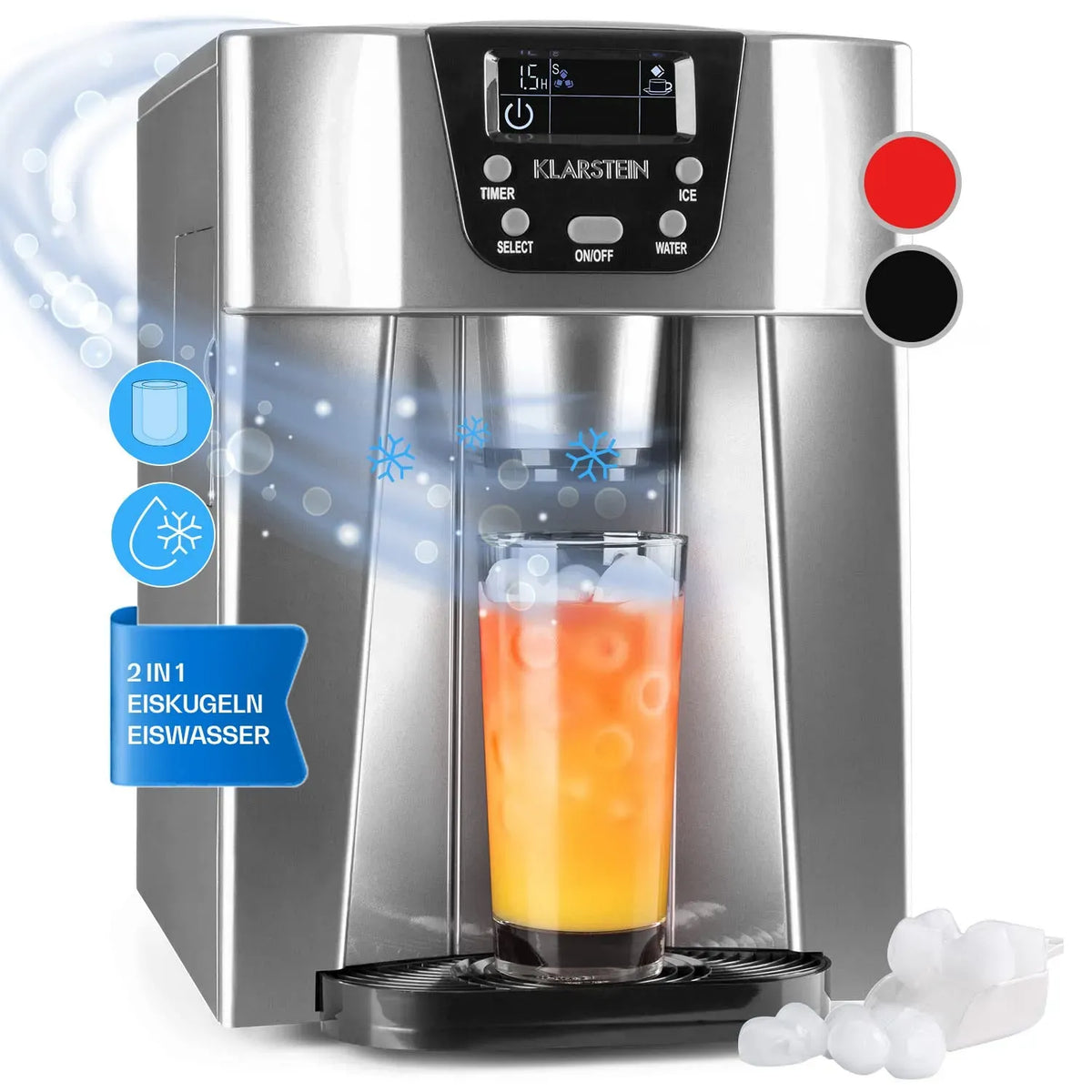 Klarstein Eiswürfelmaschine, 2 L, 2 L Eiswürfelbereiter & Wasserspender