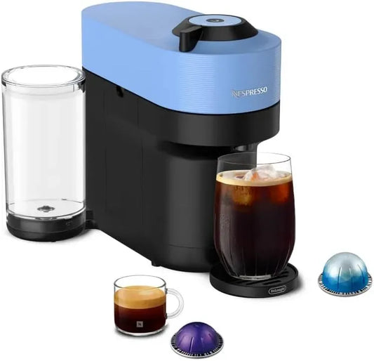 De'Longhi Espressomaschine, Blau, Kaffeemaschine für Espresso, Nespresso Vertuo Pop+ Kaffee- und Espressomaschine