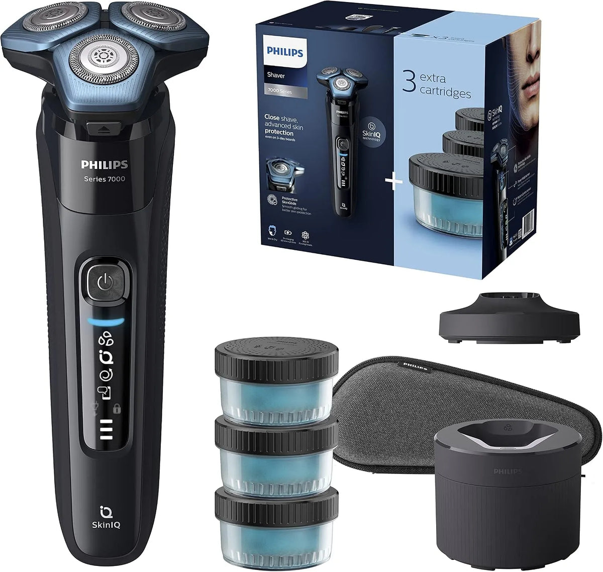 Philips Series 7000 S7783/63 Reinigungsstation, Trockenrasierer, Ladestation, IPS-Panel, für Herren mit ausklappbarem Trimmer