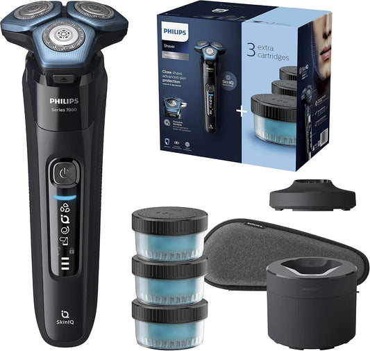 Philips Series 7000 S7783/63 Reinigungsstation, Trockenrasierer, Ladestation, IPS-Panel, für Herren mit ausklappbarem Trimmer