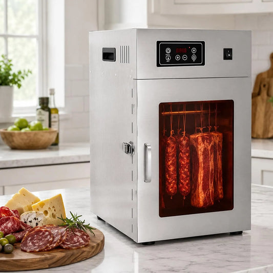 24h Trockenschrank, Reifeschrank, Dörrautomat, Lebensmitteltrockner, 800 W, 30 bis 90 °C, 7,5 kg, Timer, Edelstahl, für Fleisch, Dry