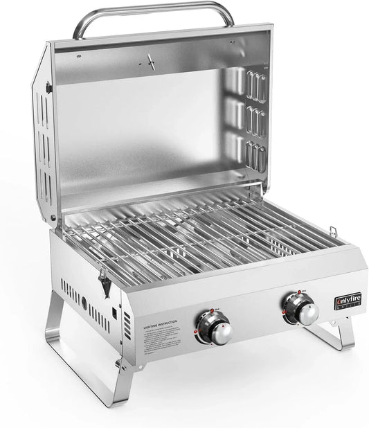 Tischgasgrill, Thermometer, Tischgrill, elektrischer Tischgrill, Grill mit Gasbetrieb, 46x35cm, 4.7 kW, tragbar, Camping, Edelstahl