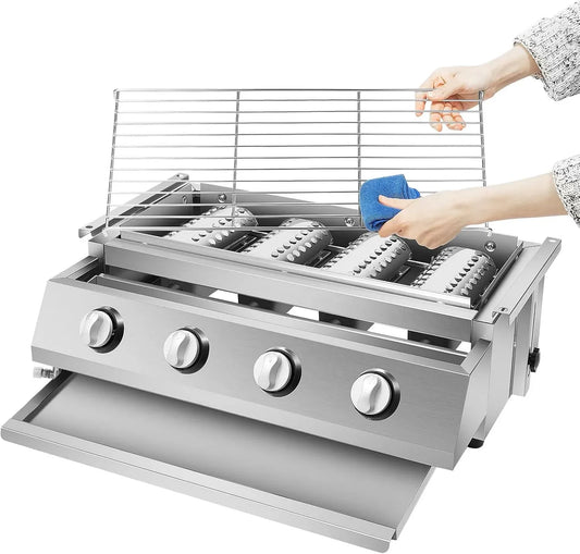 Tischgrill, Gasgrill, elektrischer Tischgrill, Grill mit Gasbetrieb, Camping, Edelstahl, für Camping Balkon Garten