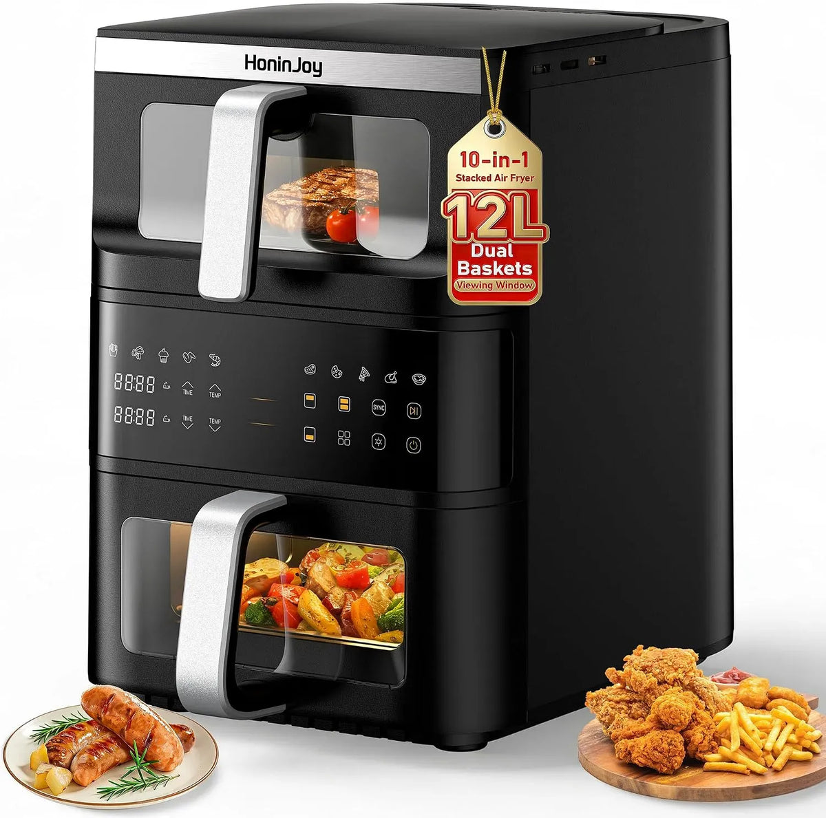 Heißluftfritteuse 10-in-1, 4,8 L, 2 Kammern mit Sichtfenster