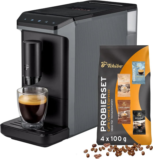 Kaffeevollautomat, 16cm, Camping, Grau, nur 16cm breit, INKLUSIVE Kaffeeprobierset GRATIS