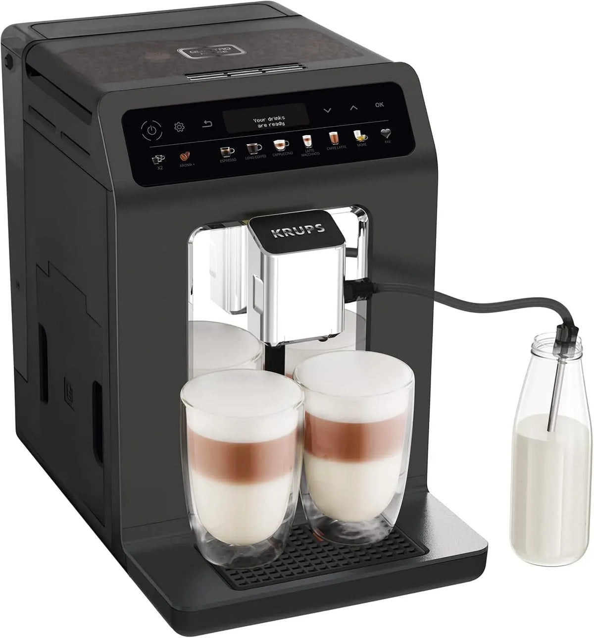 Krups 2-Tassen-Funktion EA895N10 Kaffeevollautomat, Touch-Bedienung, Schwarz, One-Touch-Cappuccino, 12 Getränkespezialitäten