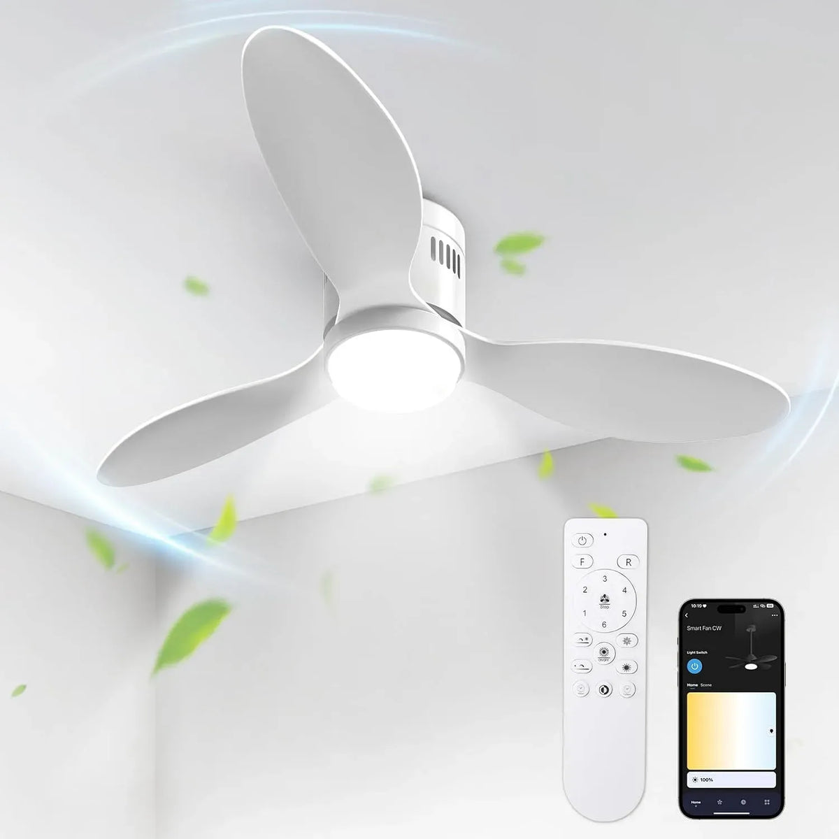 Ventilator, 132cm, Ø 132 cm, Ventilator zur Luftzirkulation, Deckenventilator mit Beleuchtung LED Ø132cm App & Fernbedienung
