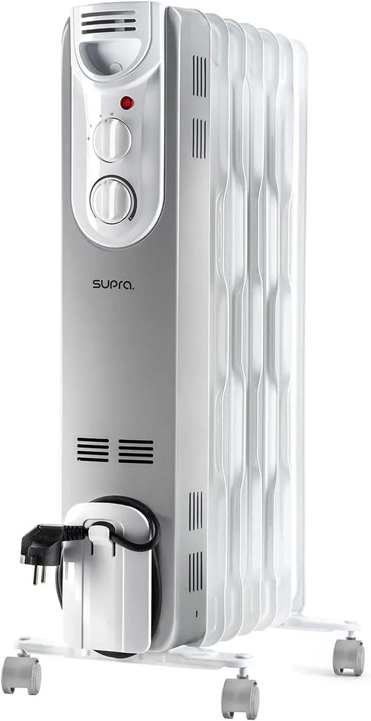 ORSO 1500 1500-1500W Betriebskontrollleuchte, elektrische Ölheizung, 1500 W, Transportrollen, Thermostat, Weiß, SUPRA ORSO