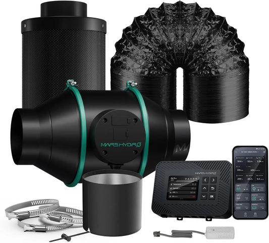 Ventilator, MARS HYDRO HYDRO 100, Ventilator zur Luftzirkulation, 100 mm Rohrventilator-Set mit Aktivkohlefilter und iControl