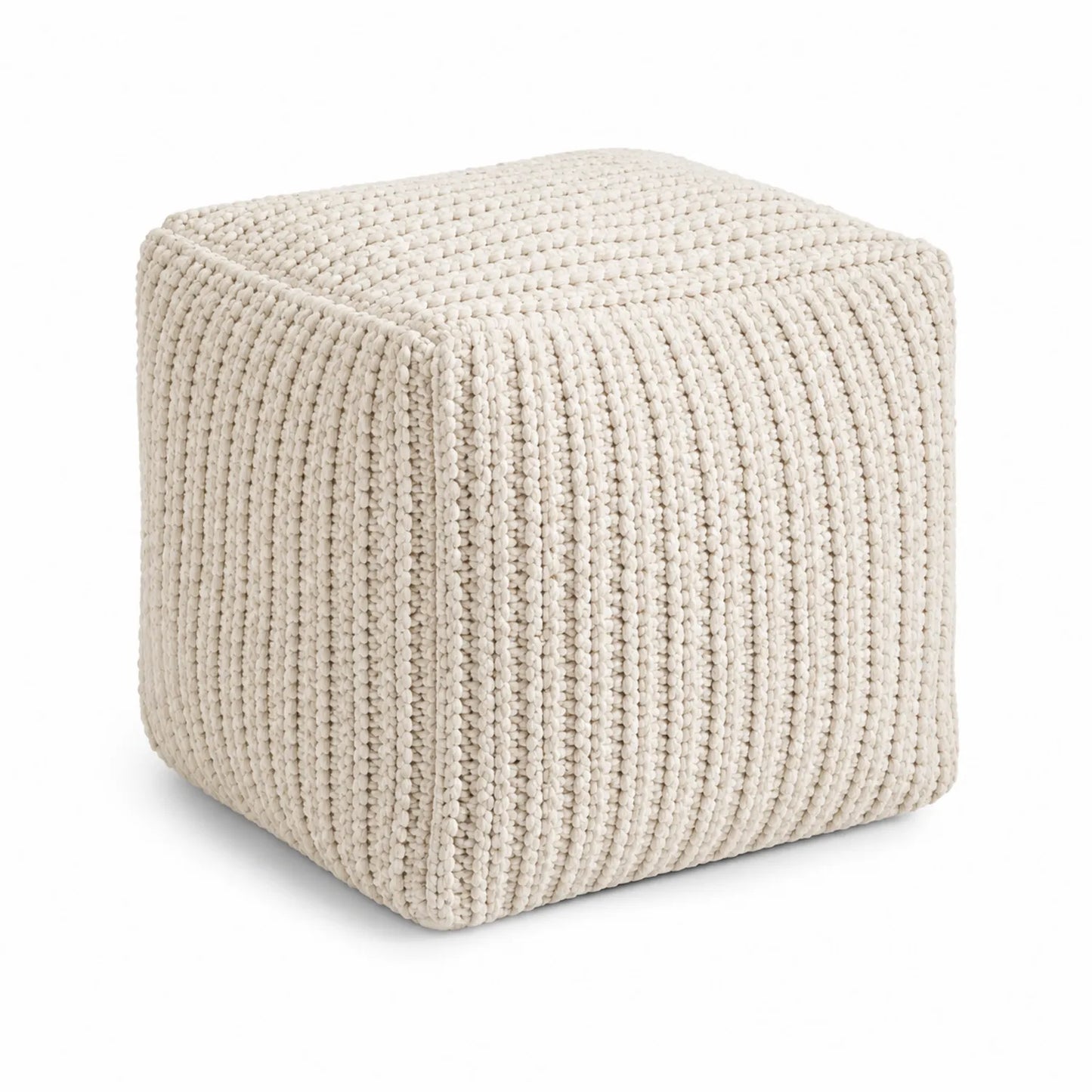 Reposapiés cubo de punto de algodón Beige 40x40x40 cm