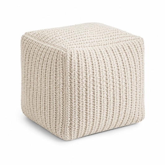 Reposapiés cubo de punto de algodón Beige 40x40x40 cm