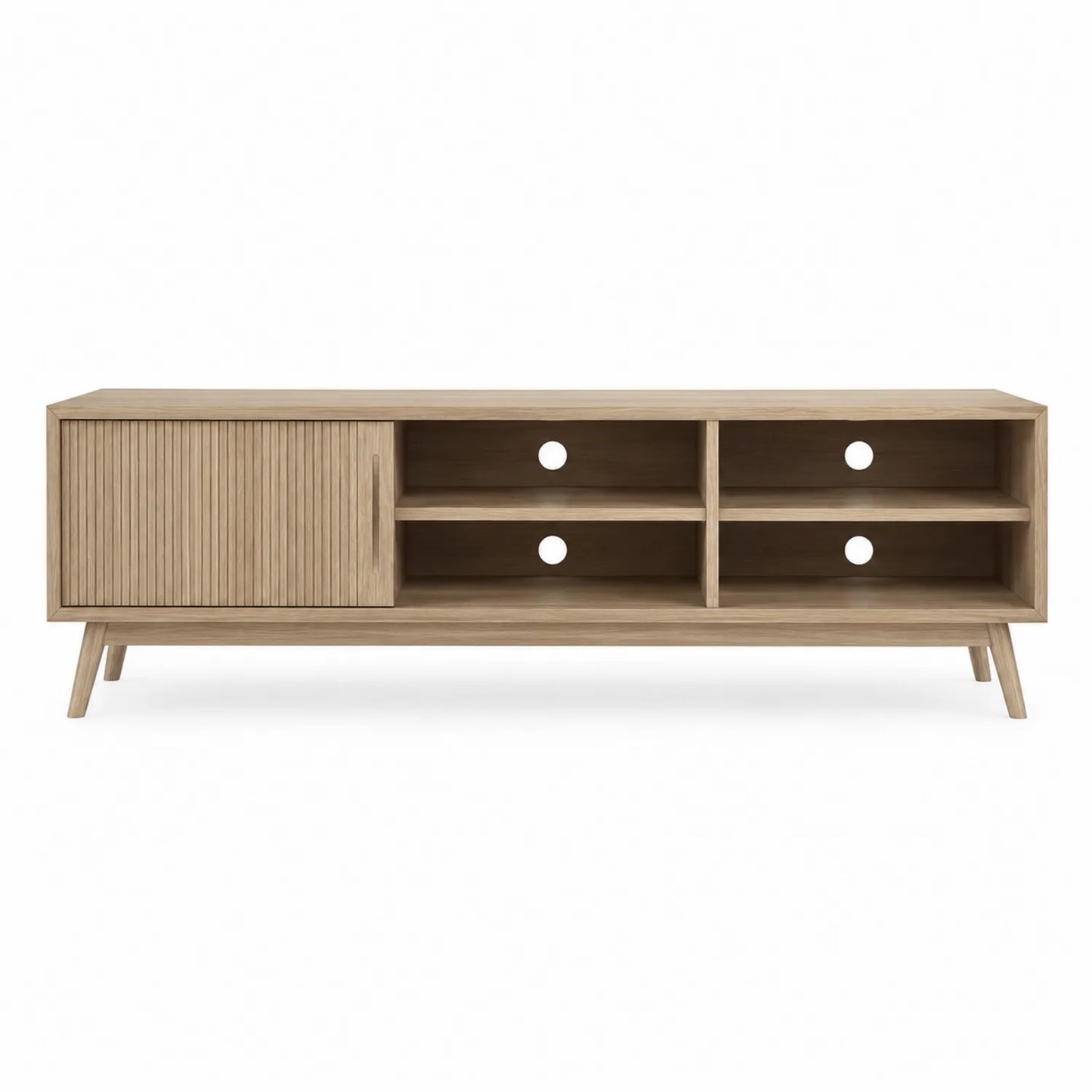 Mueble para TV de roble con puerta corredera y estantes 150x40x50cm