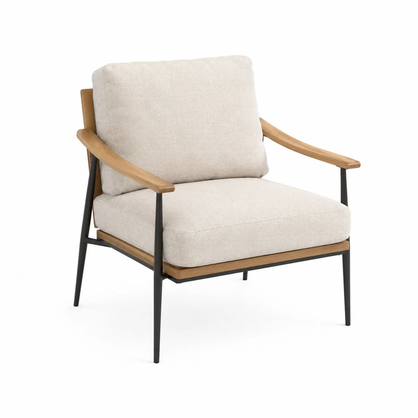 Silla de salón de metal y madera, cojines de poliéster beige