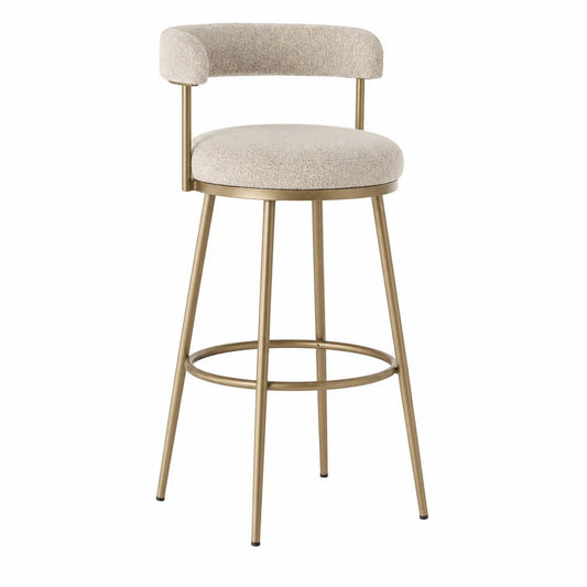 Taburete de bar de acero con tapizado en tela beige