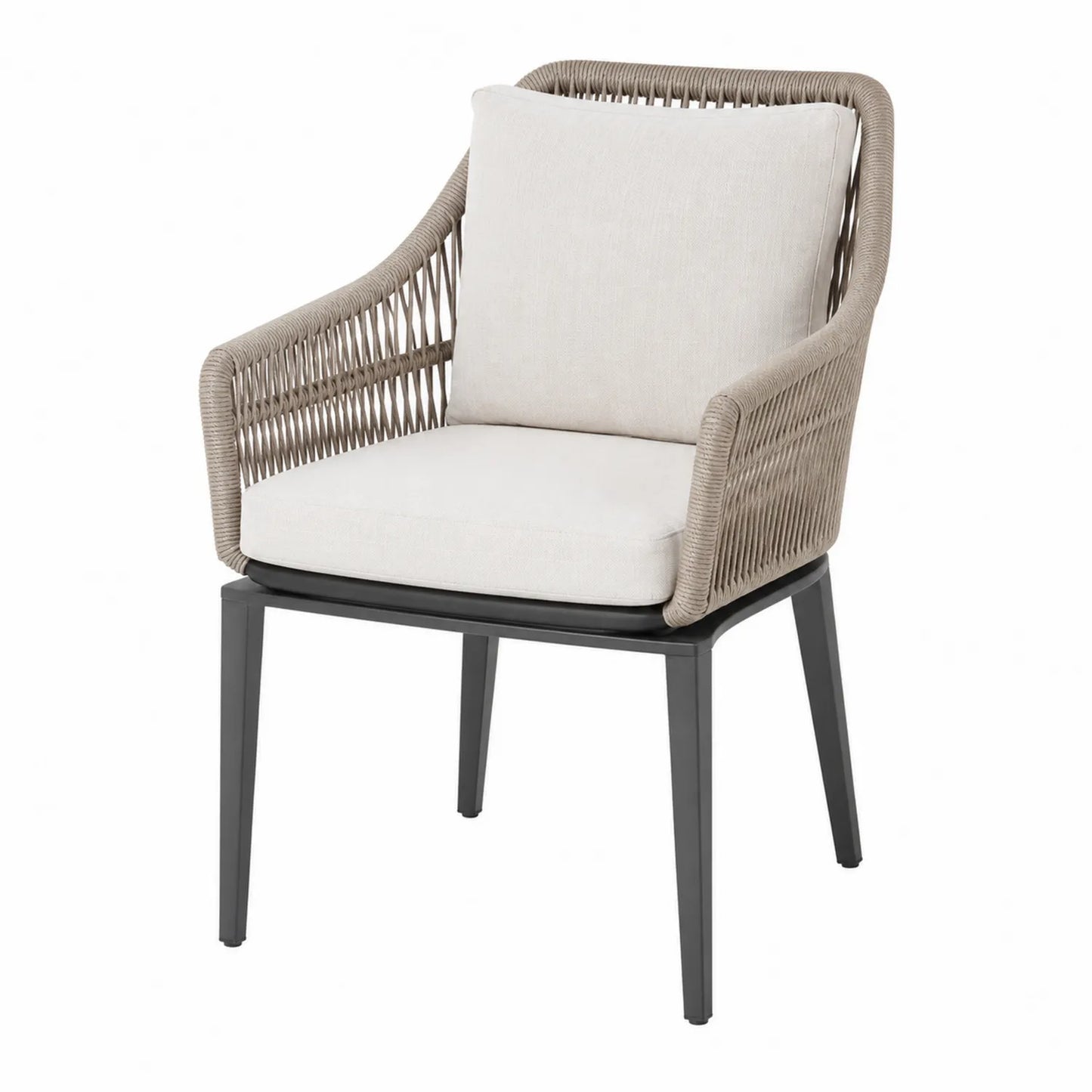 Silla de exterior con cojines de poliéster y estructura de aluminio