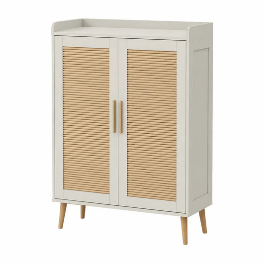 Armario Zapatero de MDF y Bambú con Puertas Abatibles Beige 120x75x35 cm