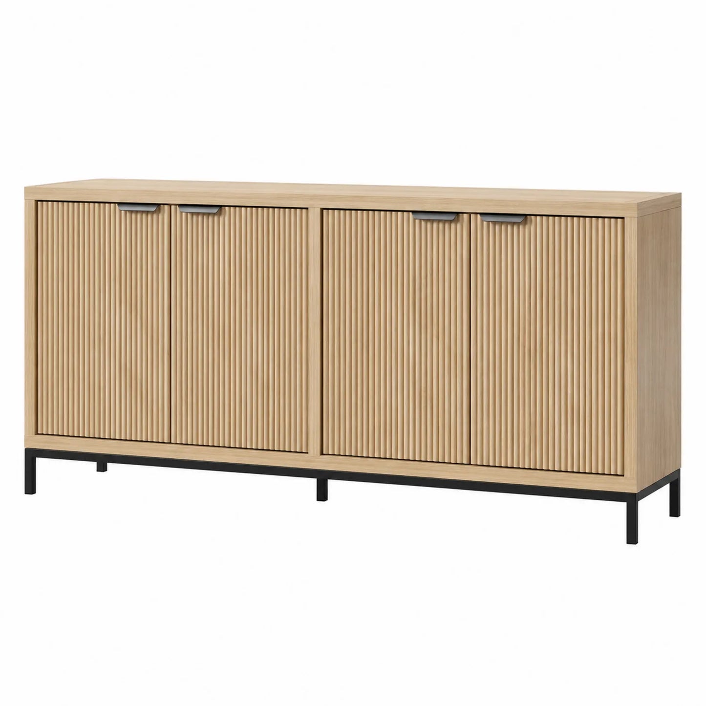 Aparador de madera con base de metal y puertas estriadas 180x85x40 cm