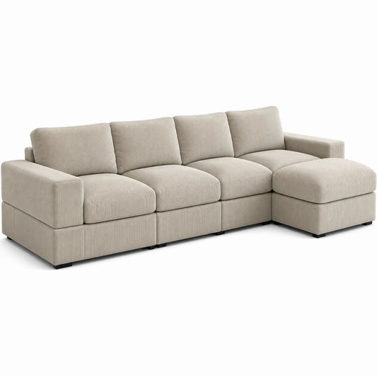 Sofá modular de chenilla en forma de L con chaise longue