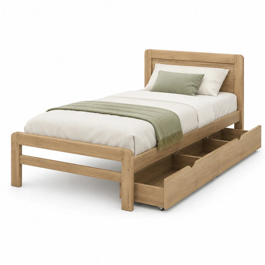 Cama individual de madera maciza con almacenamiento 200x100 cm