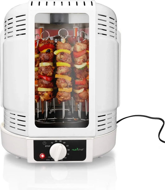 Vertikalgrill, 700 W, Hähnchengrill, Weiß, Mini-Backofen, NutriChef Hähnchengrill mit Drehspieß
