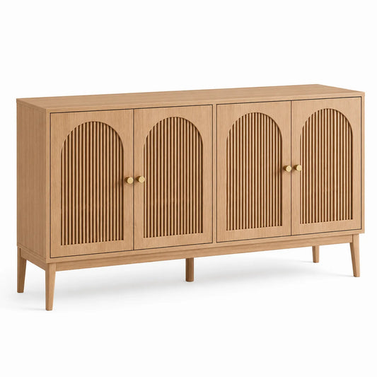 Aparador de madera maciza con puertas de lamas de roble