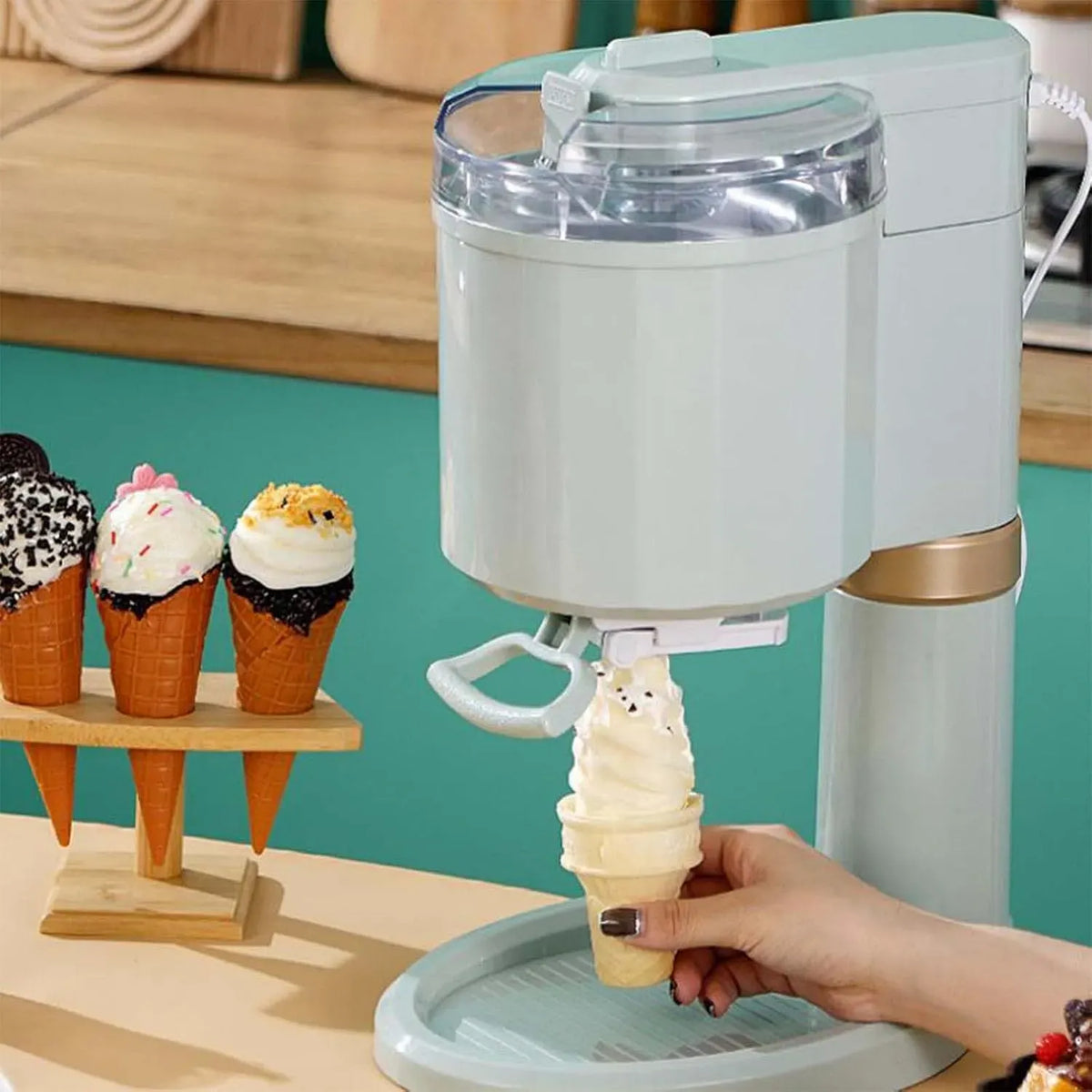 Soft-Serve-Eismaschine, Speiseeismaschine, 1 L, tragbar, Grün, für Zuhause