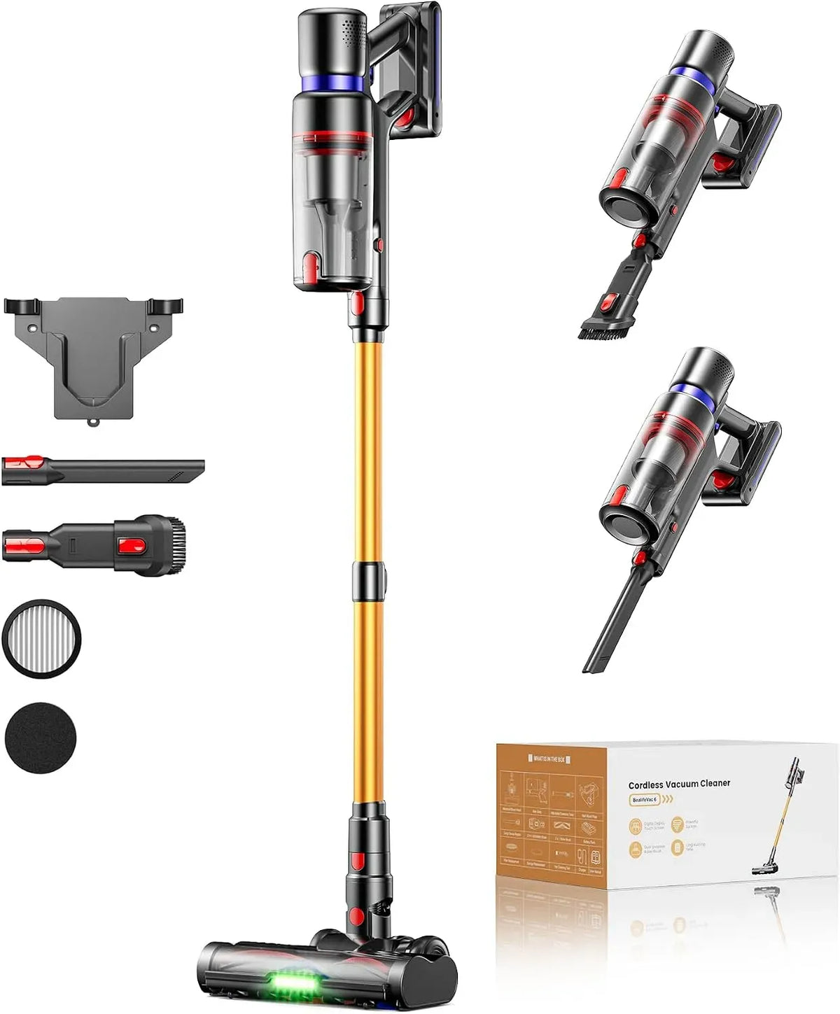 Staubsauger, 650 W, Akku 75Min 8-in-1, elektrisches Staubsauggerät, Staubsauger Kabellos 650W 55KPa