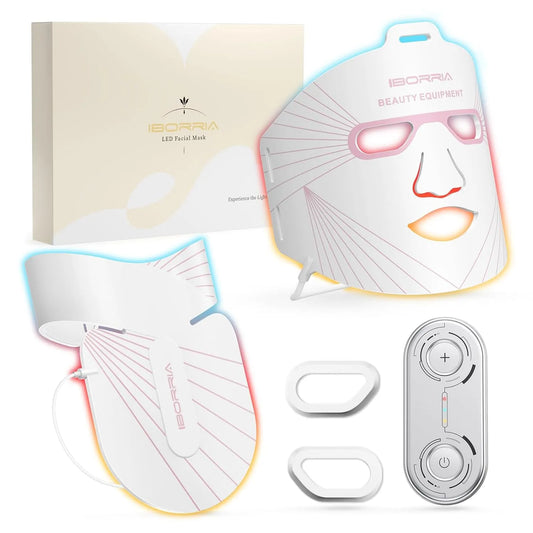 Verstellbare Bänder, Maske Gesicht Hals Lichttherapie Rotlichttherapie, für Zuhause Yoga Anti-Aging Weiß, 3 Modi Rot Blau Gelb, Nahinfrarot