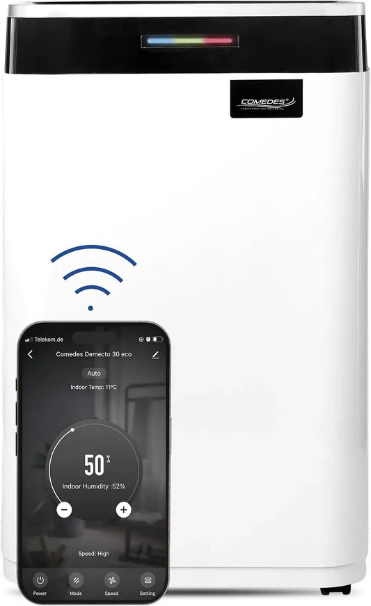 Wäschetrockner 24h, WLAN, Comedes Demecto 30 eco WiFi, Geeignet für alle Räume und Keller bis zu 100m² / 230m³, App-fähig, 25 Liter /