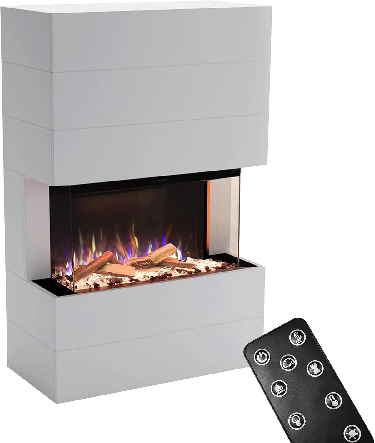 Stand-Elektrokamin, Kaminofen, Heizung, elektrischer Kamin, 1500 W, Timer, 3D-Optik, Wärmefunktion, Weiß, GLOW FIRE